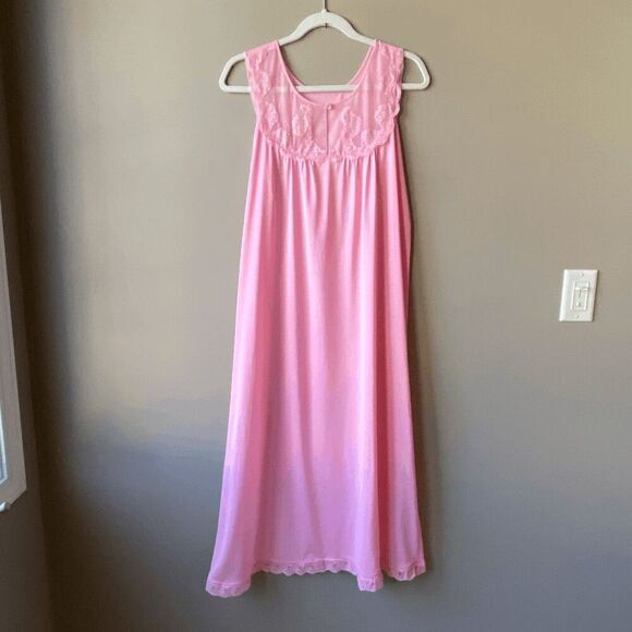 VTG 50s 60s Sheer Pink Chemise Nightgown Lace Trim Pinup Lingerie M - Picture 4 of 12